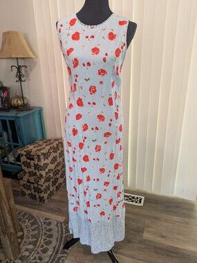 White Stag Light Blue and Red Floral Maxi Dress